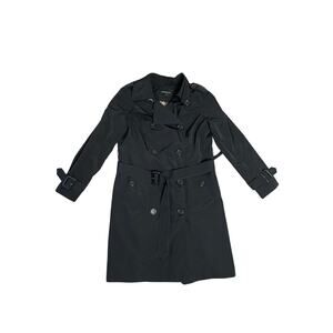 London Fog Black Raincoat Trench Coat Jacket w/ Removable Liner SZ Medium Petite